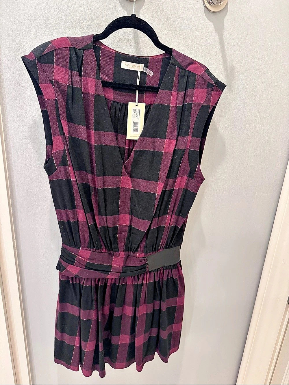 Ramy Brook Tawny Plaid Mini Dress in Black & red Size Large NWT